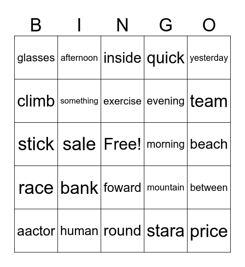 1200 key English Words Bingo Card