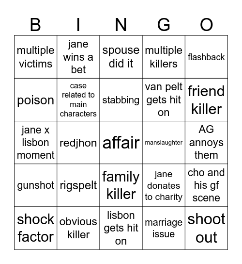 mentalist bingo board Bingo Card
