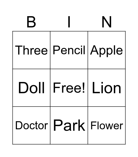 Pronunciation Bingo Card