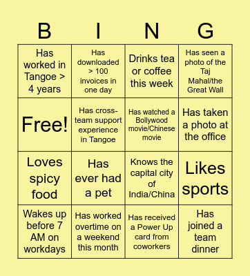 Team Connect Bingo Card