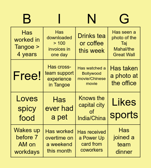 Team Connect Bingo Card