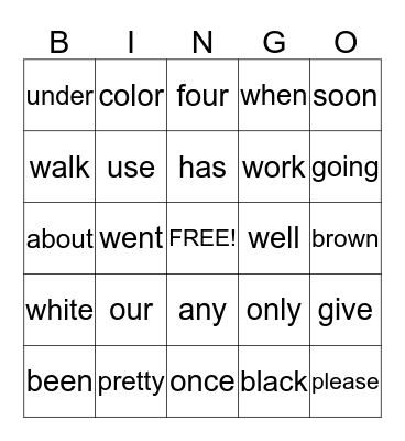 B I N G O Bingo Card