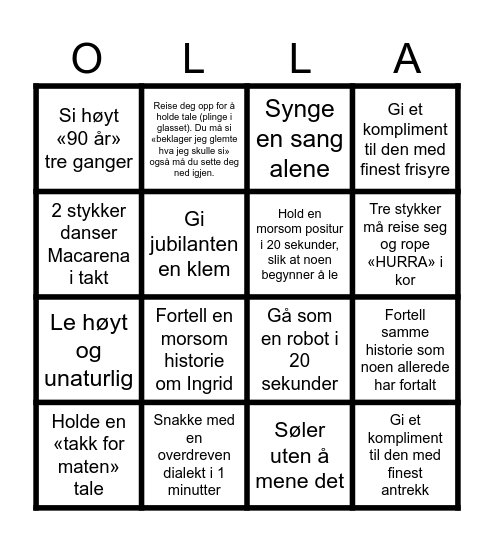 90 ÅR Bingo Card