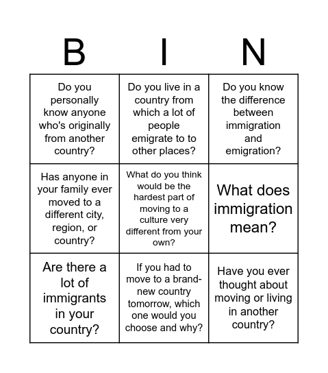 Untitled Bingo Card