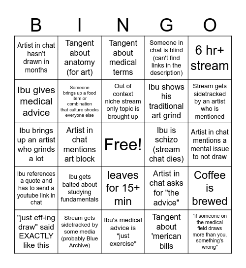 Ibu stream bingo Card