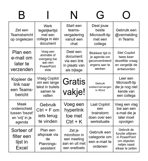 Microsoft Office Bingo Card