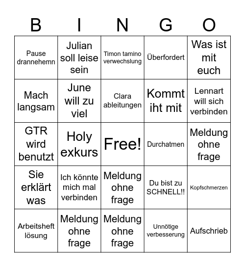 Mathematik Bingo Card