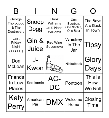 One For The Road Bingo Card