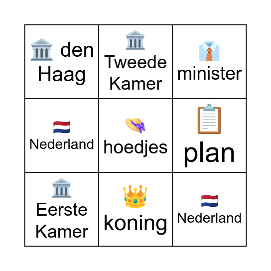 Prinsjesdag 9 woorden Bingo Card