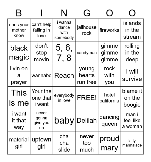 DISCO BINGO Card