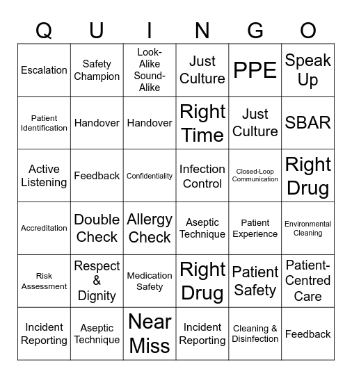 QUALITY BINGO:QUINGO Bingo Card