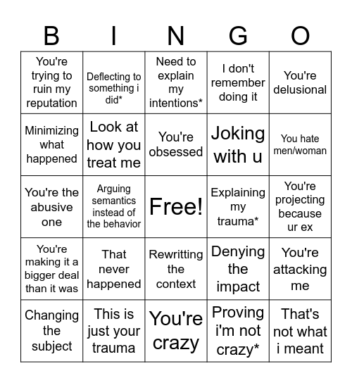 DARVO BINGO Card