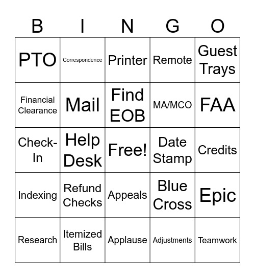 RCM Bingo Card