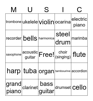 Musical Bingo Card