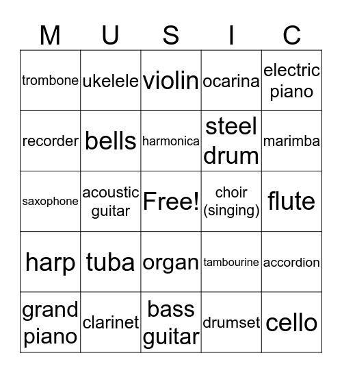 Musical Bingo Card