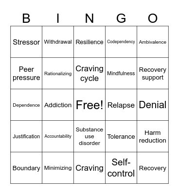 Addiction Bingo Card