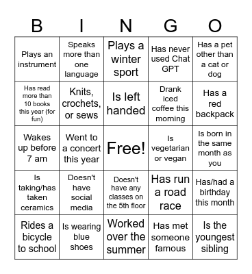 Get to Know You Bingo Card