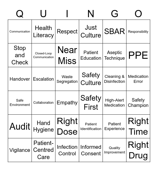 QUALITY BINGO : QUINGO Bingo Card
