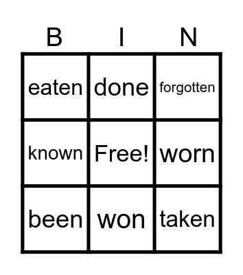Irregular verbs Bingo Card
