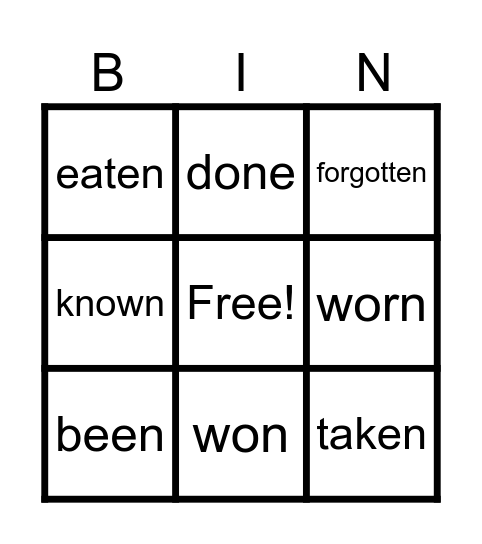 Irregular verbs Bingo Card