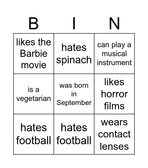 A2/B1 People Bingo - FIND SOMEONE WHO... Bingo Card