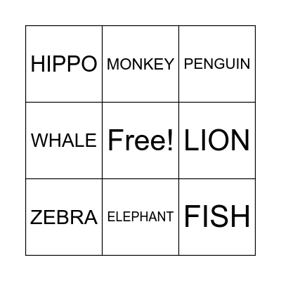 ANIMALS Bingo Card