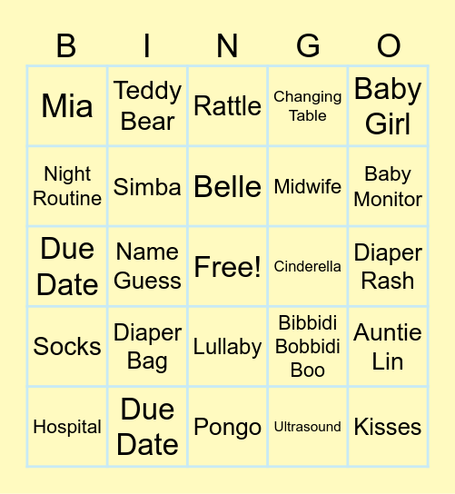 Baby Poole Bingo Card