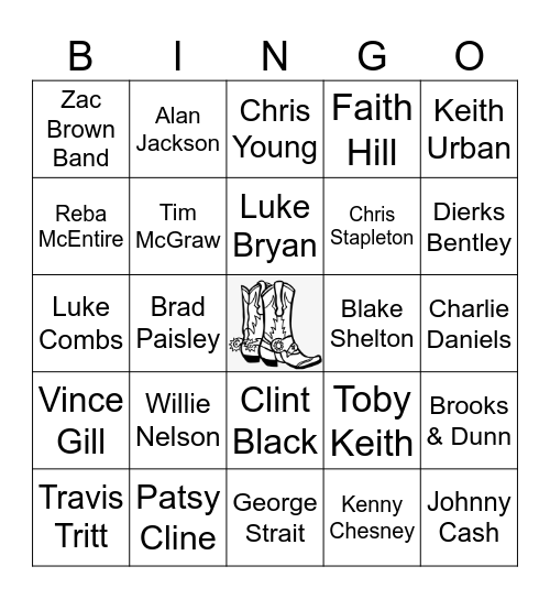 Country Artists Bingo Card