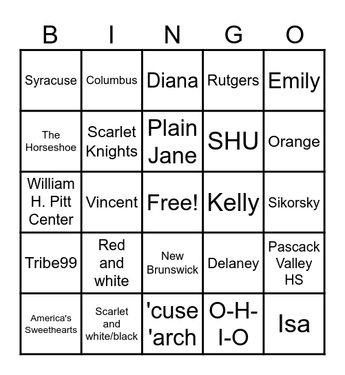 Mom's Weekend Bingo Card