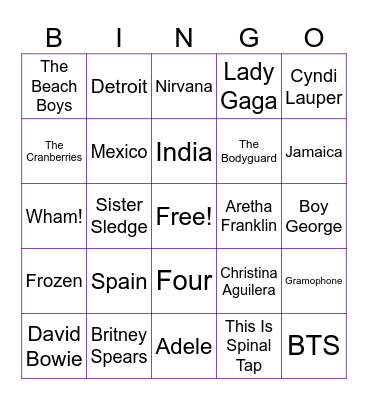 All Things Music! Trivia Bingo Card
