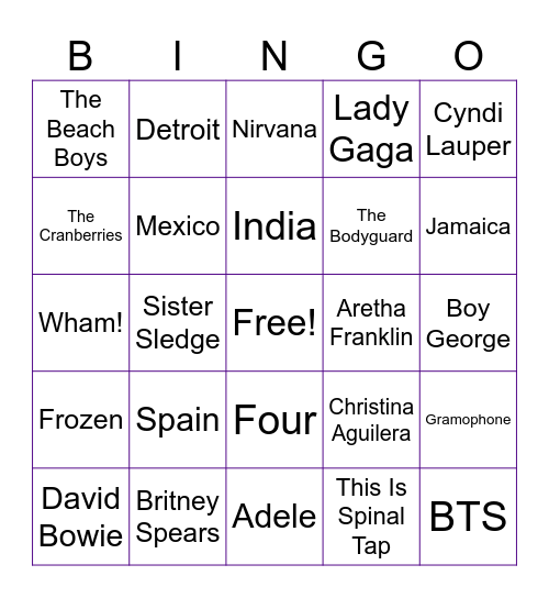 All Things Music! Trivia Bingo Card