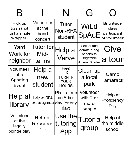 NHS Volunteering Bingo Card