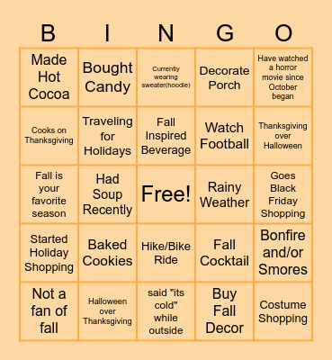 Fall Bingo Card