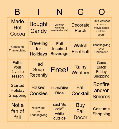 Fall Bingo Card