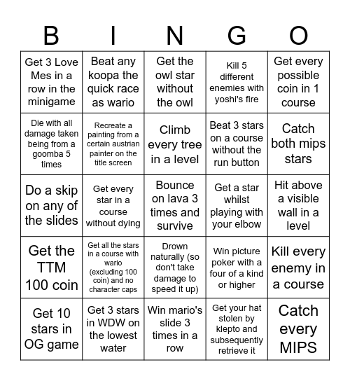 SM64 DS bingo Card
