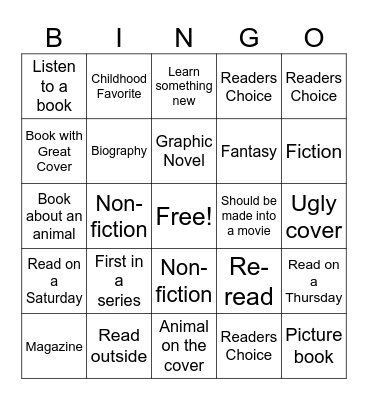 Summer Reading - Middle School/Teen Bingo Card