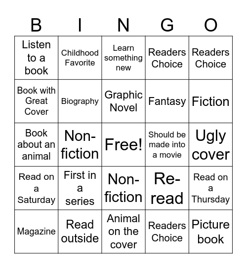 Summer Reading - Middle School/Teen Bingo Card