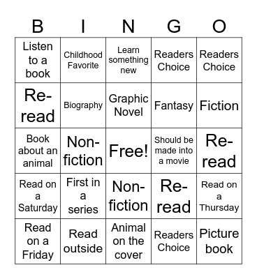 Summer Reading - Middle School/Teen Bingo Card