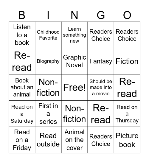 Summer Reading - Middle School/Teen Bingo Card