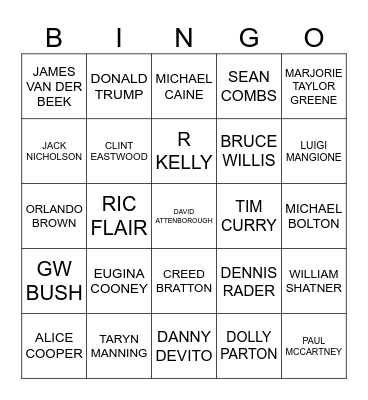 CELEBRITY BINGO 2026 Bingo Card