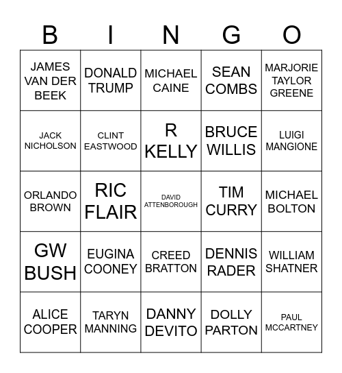 CELEBRITY BINGO 2026 Bingo Card