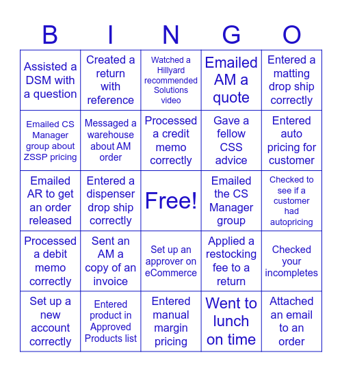 National Customer Service CSS Bingo Card