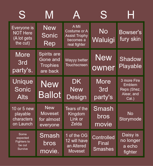 SMASH BROS 6 BINGO Card