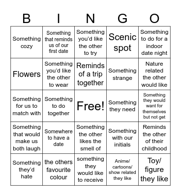 Bingo Date Bingo Card