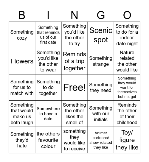 Bingo Date Bingo Card