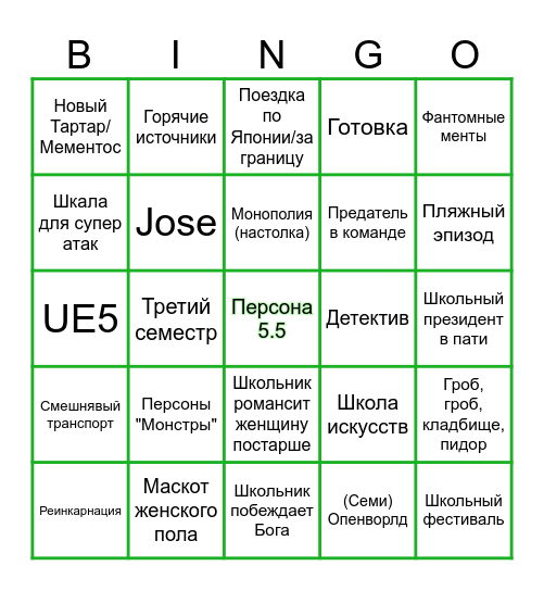 Persona 6 Бинго Bingo Card
