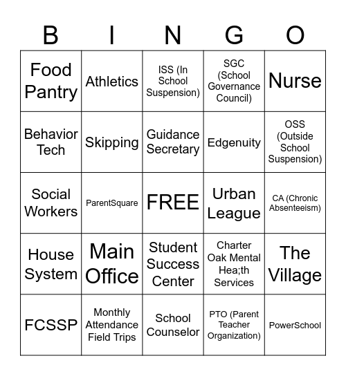 Weaver Open House Bingo Card