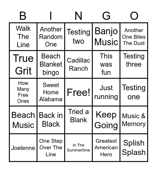Music and Memory Bingo Card