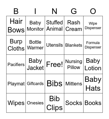 Baby Shower Bingo Card