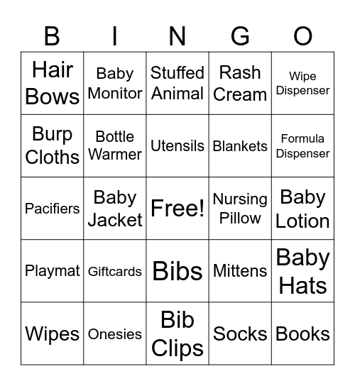 Baby Shower Bingo Card